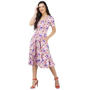 Svaha USA Floral Orchids Twirl Midi Dress Pockets 100% Organic Cotton Women's L